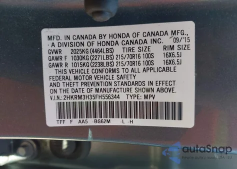 2015 Honda Cr-V Lx z USA, uszkodzony, nr VIN 2HKRM3H35FH556344